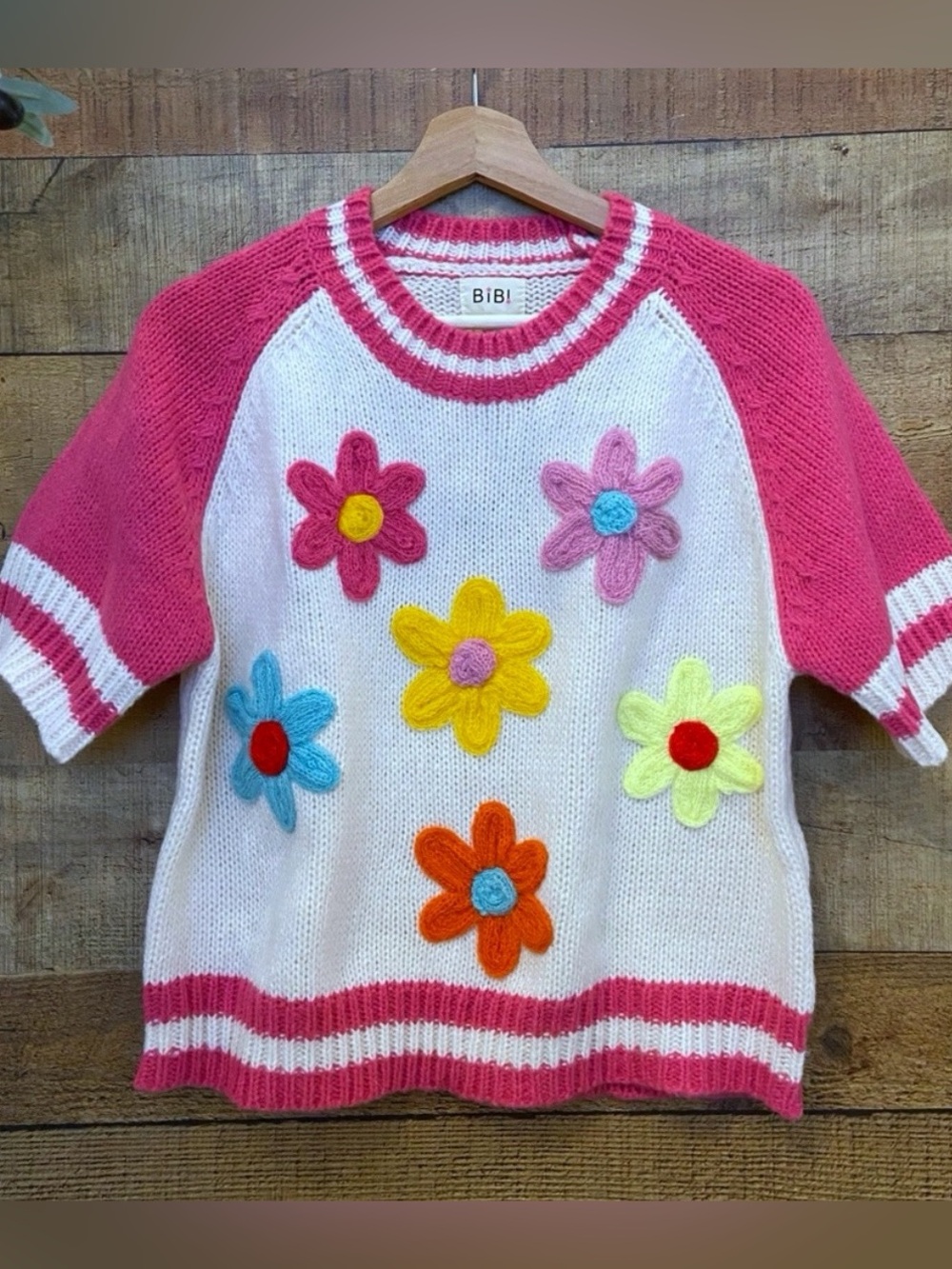 Sweater Short Sleeve Floral Varsity Sweater⭐️NWT Vibrant Flowers - Picture 2 of 14